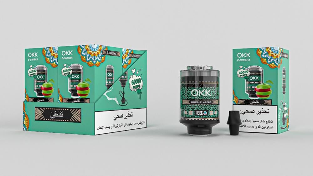 شيشة الكترونية 60000 الف سحبة نكهة  تفاحتين  OKK E-Shisha –