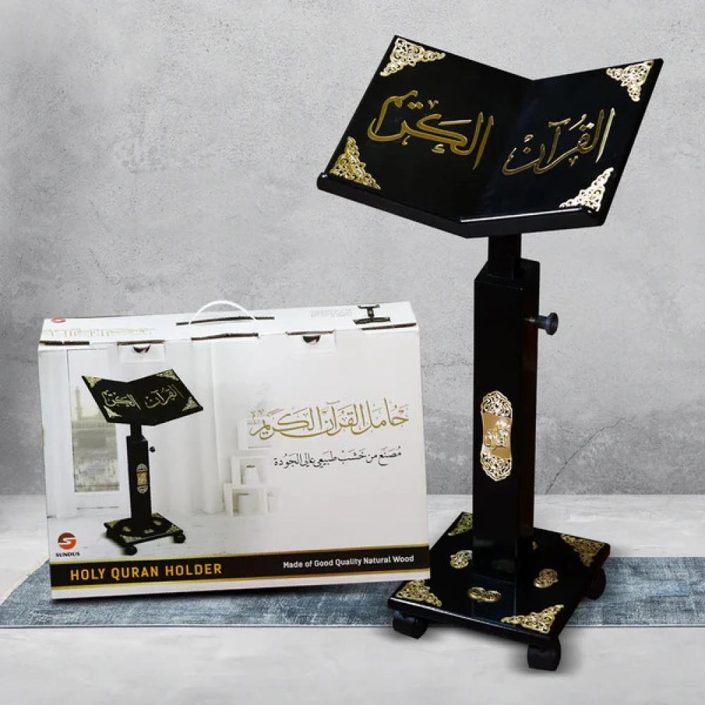 حامل القرآن الكريم مع زخرفة أكرليك ذهبية ثلاثية الأبعاد اسود