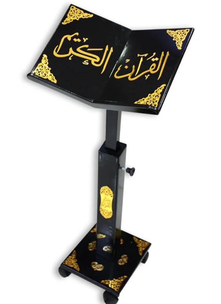 حامل القرآن الكريم مع زخرفة أكرليك ذهبية ثلاثية الأبعاد اسود