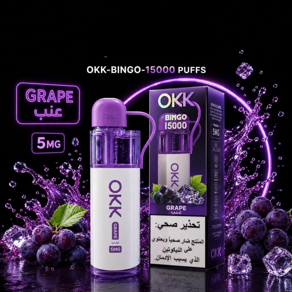 فيب سحبة اوك 15 ألف موشة نكهة عنب - OKK Vape 15,000 Puffs Grape