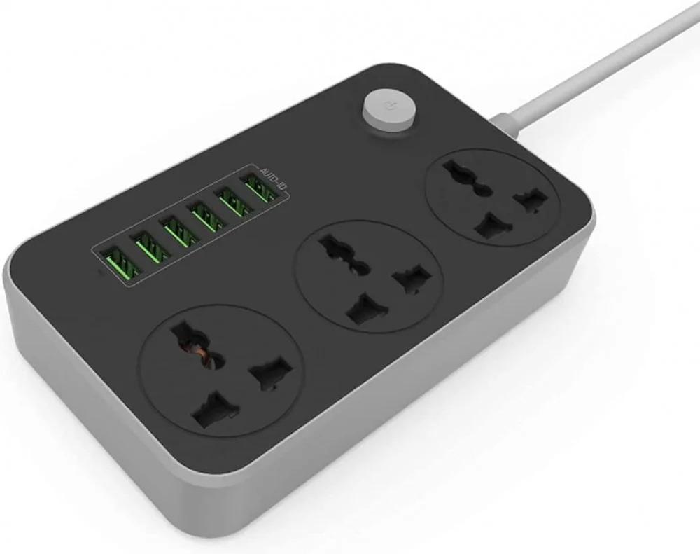 توصيلة كهرباء 3 منافذ طاقة و 6 منافذ شاحن جوال - USB