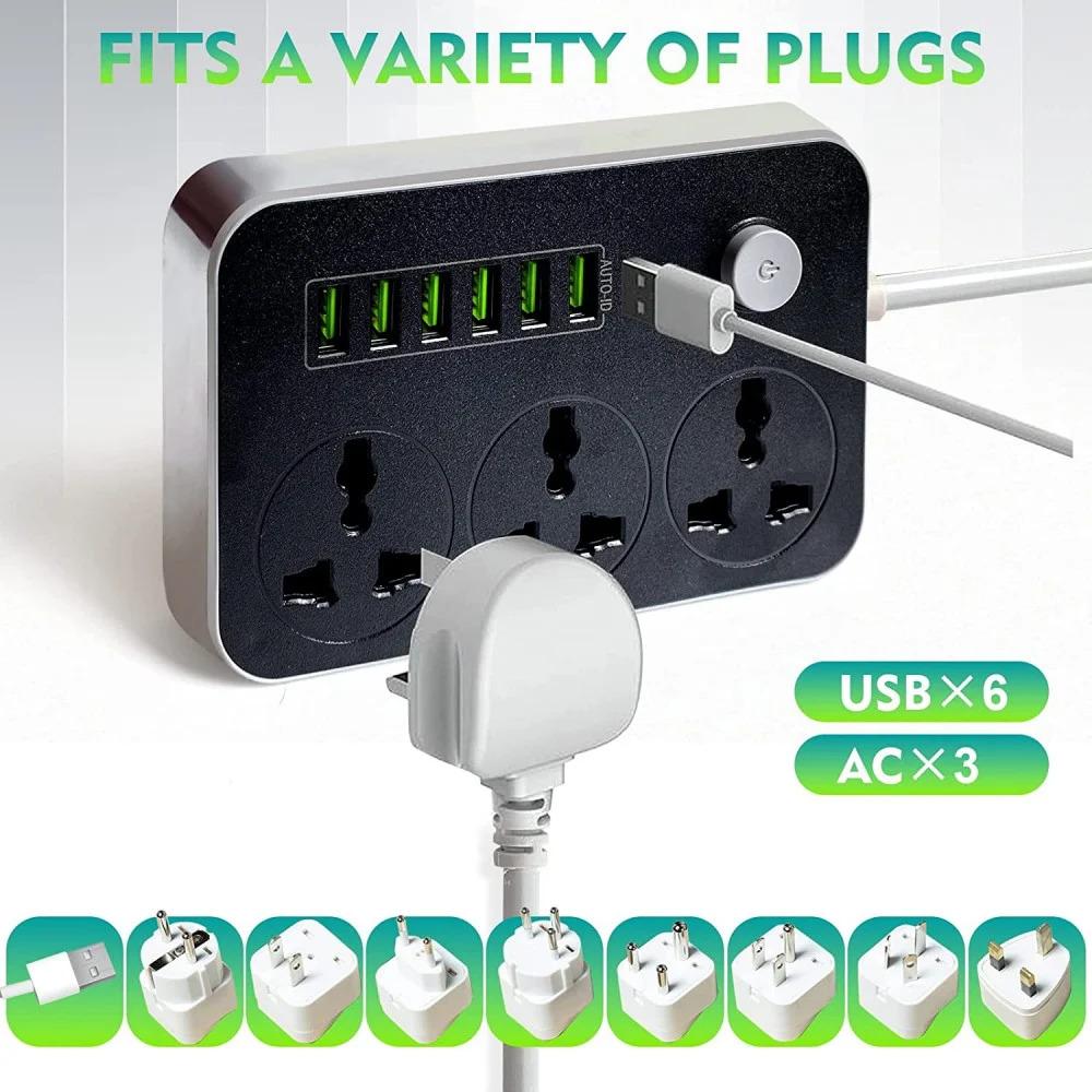توصيلة كهرباء 3 منافذ طاقة و 6 منافذ شاحن جوال - USB
