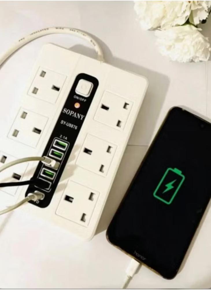 توصيله كهرباء 3 متر sopany سته مدخل +5 منفذ شحن usb موديل sy-u8876
